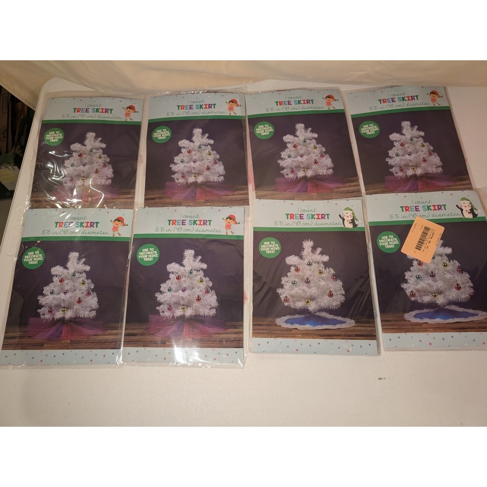 Lot of‎ 8 Mini Christmas Tree Skirts 15" Purple Tulle & Blue White Holiday Decor